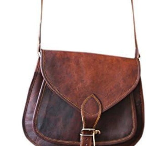 Leather Messenger Bag Unisex Shoulder Satchel for Office School Travel - Picture 6 of 6